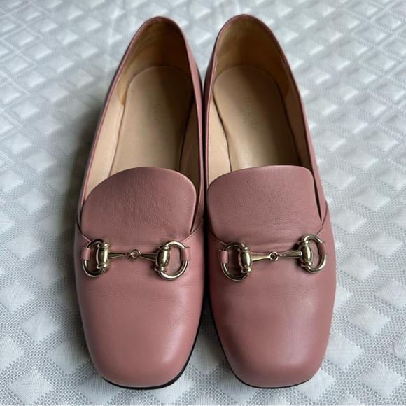 Gucci Horsebid Donna Miro Soft Pink Leather Luxury Loafers Women Size 37